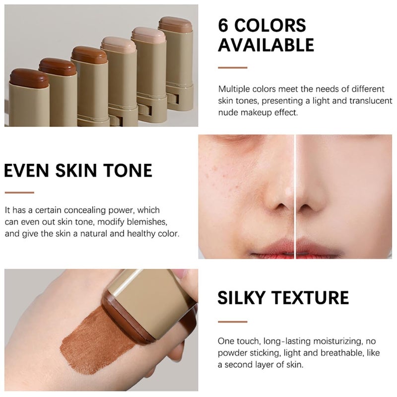 XTJXTJ 6 Colors Foundation Stick Beauty Balm Serum Boosted Skin Tint, Long-Lasting Coverage, Tinted Moisturizer For Face, Portabl Moisturizing Essence Contour Stick Foundation Beauty Balm (#03) - Image 3